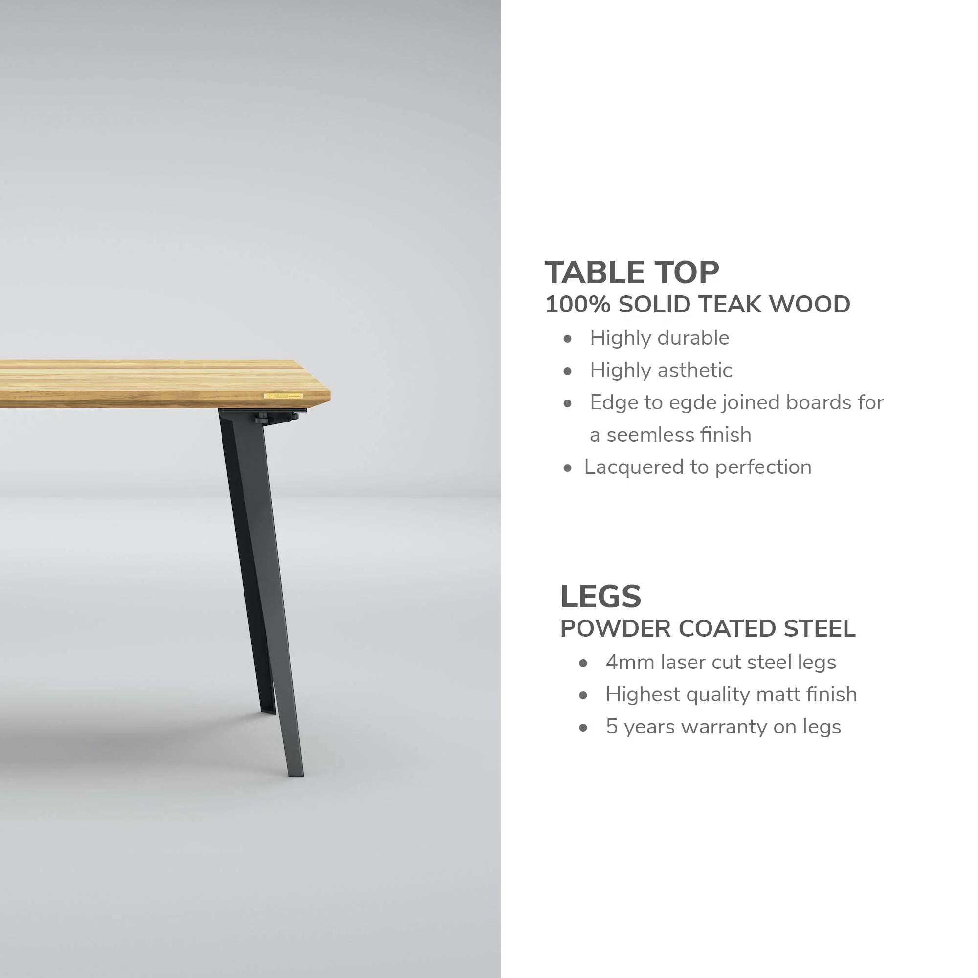 Serenity Dining Table XL (6x3 feet) - Solid Teak/Walnut/Oak Wood - Image 23