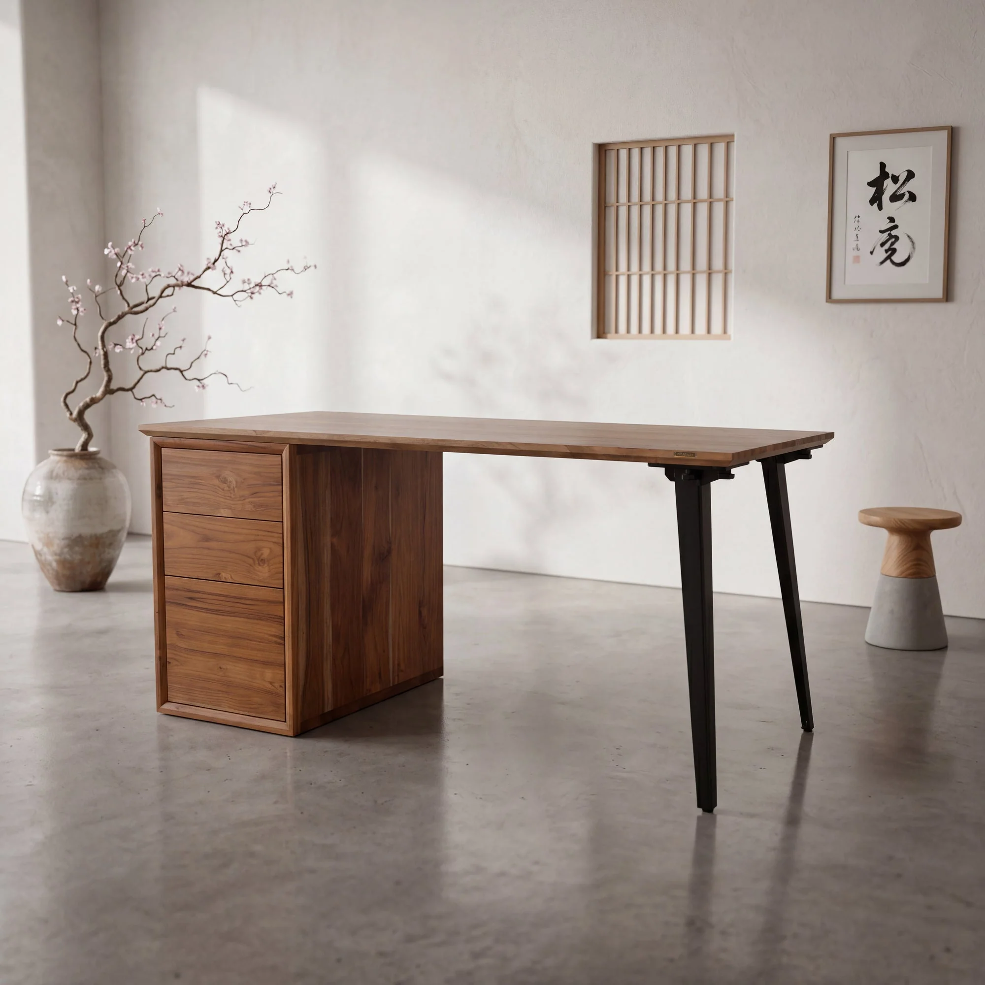 Takeshi Desk Pro with Storage Unit - Left Side (5x2.5 feet) - Solid Teak - Image 8